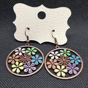 Coppertone Earrings with Daisy Designs-Colorful- NWOT